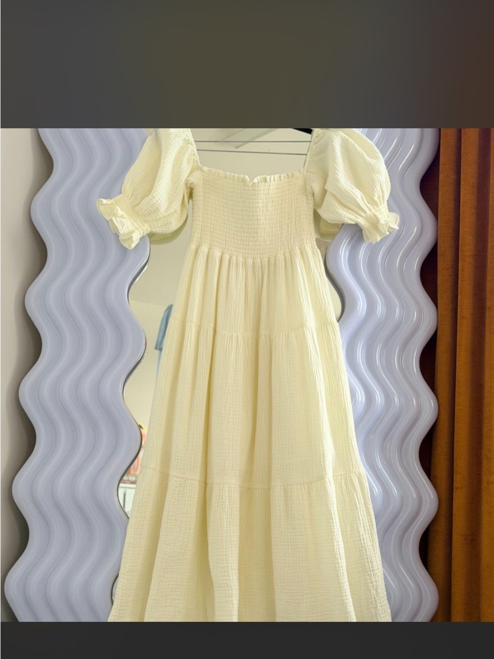Smocked Puff-Sleeve Maxi Dress in Light Yellow